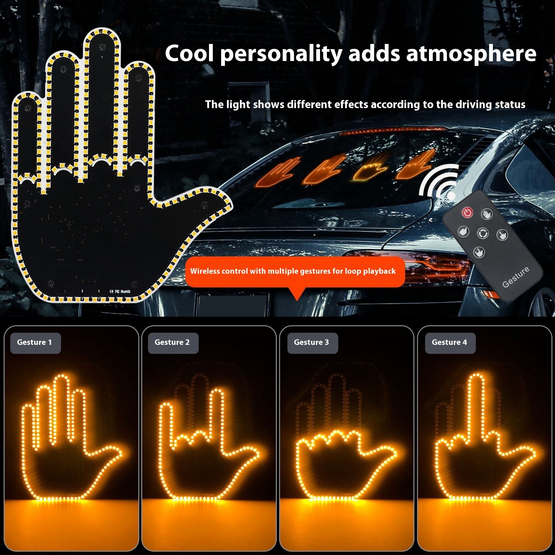 Gesture Light Car Multifunction Warning Anti-collision