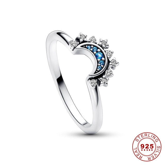 Celestial Blue Sparkling Moon And Sun Rings - Kandy's Gadgets