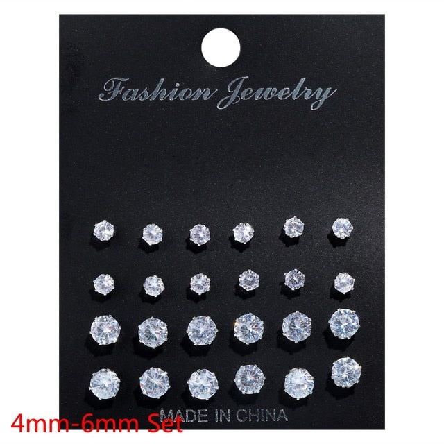 White Crystal Stud Earrings Set - Kandy's Gadgets