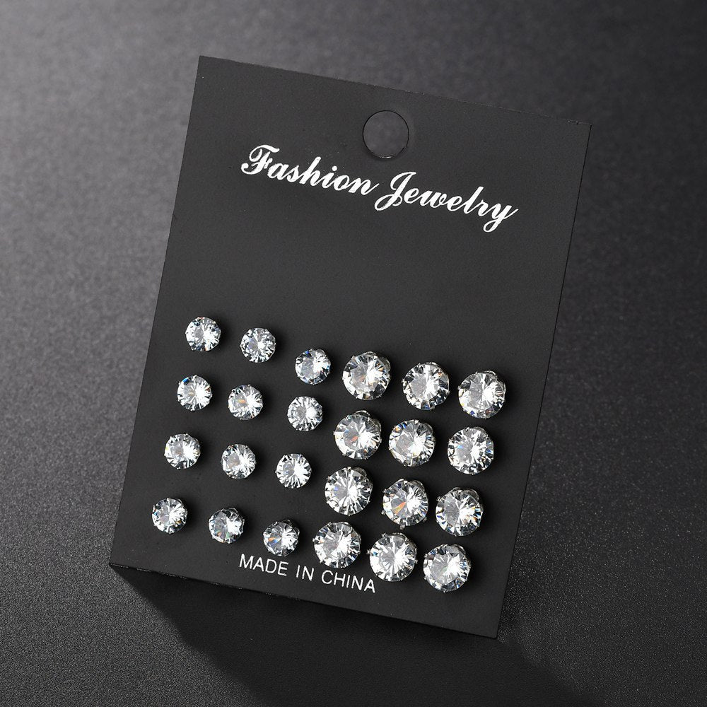 White Crystal Stud Earrings Set - Kandy's Gadgets