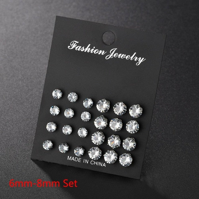 White Crystal Stud Earrings Set - Kandy's Gadgets