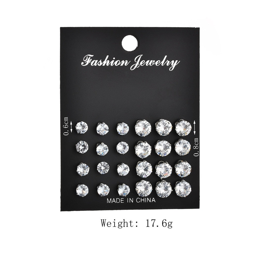 White Crystal Stud Earrings Set - Kandy's Gadgets